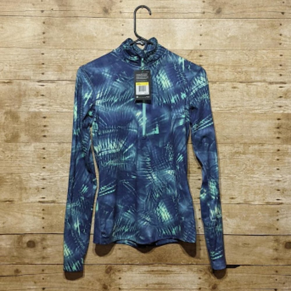 NIKE Pro Warm 1/4 Zip Blue & Green Pullover NWT